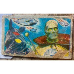 Vintage Japanese Menko Card With Sci-Fi Alien Theme In Protective Sleeve